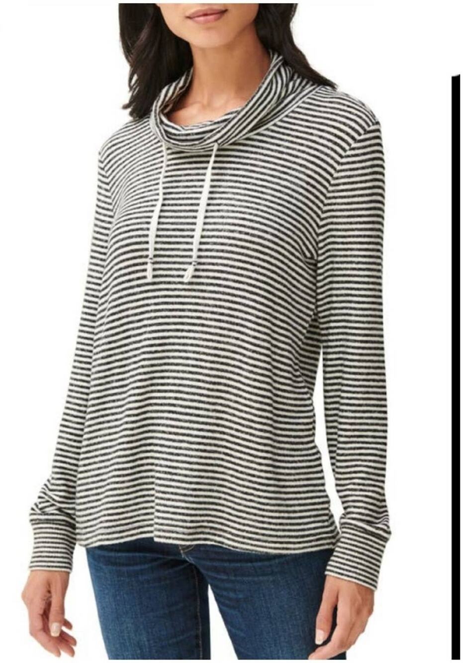 Lucky Brand Cloud Cowl Neck Black/White Striped Pullover Sweater Size Medium